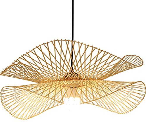 Pendellampe Retro Natürlichen Bambus Und Rattan Gewebt Kronleuchter E27 Höhenverstellbare Hut Hängelampe Schlafzimmer Wohnzimmer Lampe Esszimmer Teestube Dekorative Beleuchtung Pendelleuchte,75cm