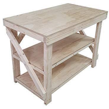 Wooden Workbench Superior Strength 18mm Plywood Top With double Shelf - Industrial Heavy-Duty Table (5ft)