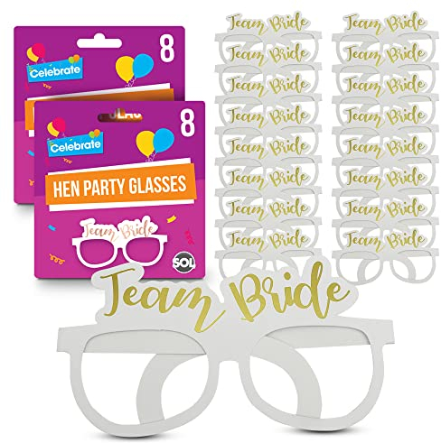 SOL 16pk Hen Party Glasses, White Card with Gold Foil Team Bride Print Sunglasses, Bachelorette Do Night Accessories or Fillers, Bride-To-Be Props, One Size Fits All for Pre-Wedding Celebrations