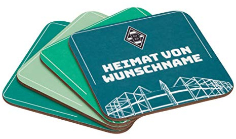 Borussia Mönchengladbach Untersetzer – 4er Set | Offizieller Fanartikel Fohlenshop | Personalisierbar | Praktische Fan-Untersetzer mit Vereinslogo