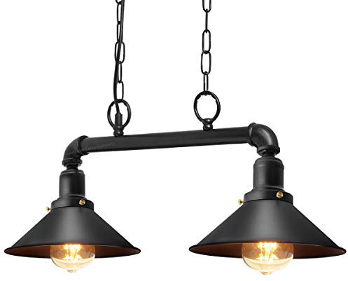 Retro Industrial Pendant 2 Lamp Scone Black Metal Vintage Water Pipe Ceiling Light Hanging Suspended Chain Fitting M0194