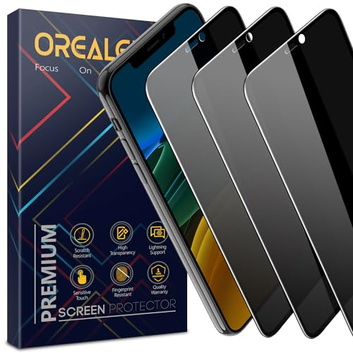 Orealgut 26 Grad Sichtschutz für iPhone XS Max/iPhone 11 Pro Max Panzer Schutz Glas mit Montagehilfe [2 Stück Full Screen 9H+ Privacy Schutzfolie] Anti-Spy Displayschutz Folie Schwarz Rand