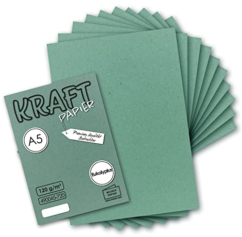 50 Blatt - Vintage Kraftpapier in Eukalyptus-Grün DIN A5 120 g/m² Eukalyptus-grünes Recycling-Papier - 21 x 14,8 cm - ökologische Brief-Bogen - Briefpapier - NEUSER PAPIER