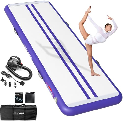 JOOLOOG Premium Inflatable Gymnastics Mat, Air Mat Tumble Track for Home Training, 4/8 Inch Thick Tumbling Mat with Pump Indoor Gymnastics Tumbling & Yoga,Water,Purple, 20ft*3.3ft*8in