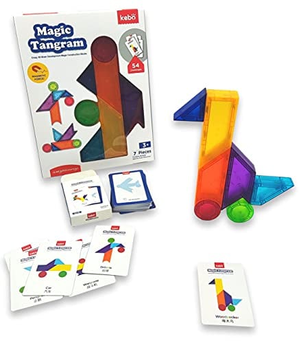 KEBO Tangram Magnetisches 3D-Bildungsspiel, Puzzle mit 7 Bausteinen und 54 Herausforderungen (Magic)
