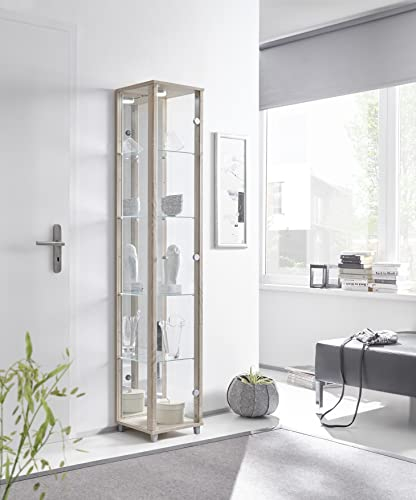 möbelando Vitrine Glasvitrine Holzvitrine Standvitrine Vitrinenschrank Berlin I Sonoma-Eiche