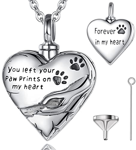 CELESTIA 925 Sterling Silber Pfotenabdruck Herz Urn Anhänger Kette für Asche Einäscherung, Denkmal Schmuck für Hund Katze Haustiere, Tröstende Geschenke