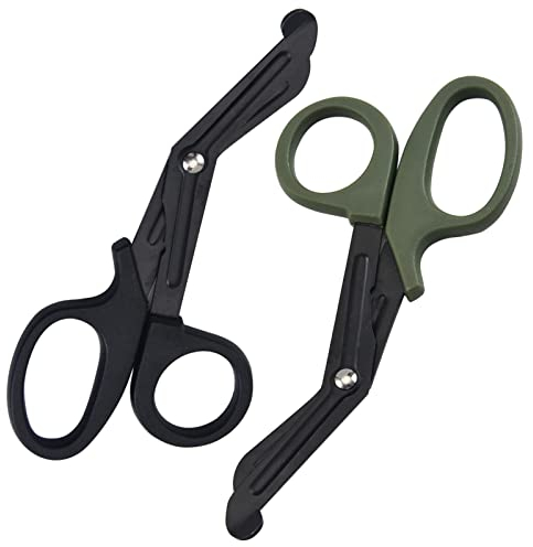 Medizinische Verbandschere, Medizinische Scheren, EMT- und Trauma-Scheren, Rostfreier Stahl Verbandscheren 15cm Bent Stealth Black für Krankenschwestern, Medizinstudenten, Notaufnahme,schwarz+grün