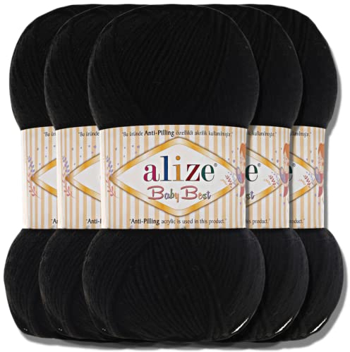 Hobby YARN Alize Baby Best Batik 5x 100g Türkische Premium Wolle Babywolle (Black | 60)
