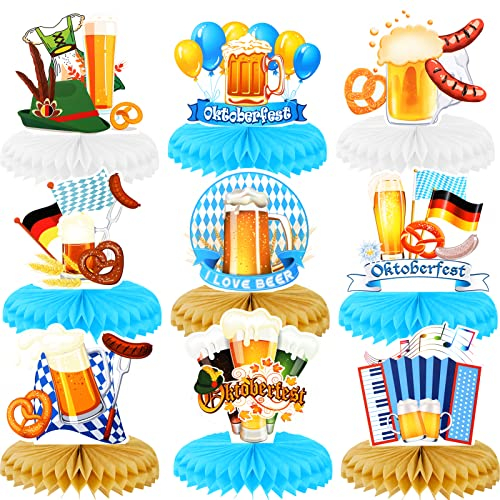 HOWAF Oktoberfest Deko, 9 Stück Oktoberfest Bienenwabe Oktoberfest Honeycomb Oktoberfest Bienenwabe Mittelstück Papier Tischaufsätze Dekoration für Tischdekorationen Bayrisch Oktoberfest Party Deko