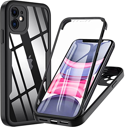 OWKEY for iPhone 11 Case 6.1 inch, 360 Degree Full Body Protective iPhone 11 Cases with Built-in Screen Protector Heavy Duty Protection Shockproof Cover for Women Girls (Black)