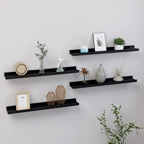 homiuse Wandregal Schwarz 4 STK. BüCherregal Regal Wand BüCherregal Wand Regal Holz Wandregal KüChe KüChenregal FüR WäNde Wandregal Kinderzimmer Wandboard Wall Shelf Bookshelf 60x9x3 cm