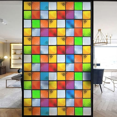 Europäische Kirche Fensterfolie Privatsphäre Buntglas Fensteraufkleber statische Haftung dekorative mattierte Fensterfolien UV-blockierende gedeckte Farben Fensterabdeckungen (P, 100 x 200 cm B x H)