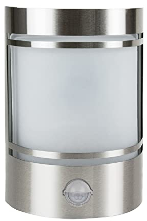 Grafner Design Edelstahl Wandlampe mit Bewegungsmelder und 1x E27 Fassung, IP44 Wand Außenleuchte, 180° Lichtschein, für außen und innen, Wandleuchte Lampen Außen Hoflampe PIR rund halbrund