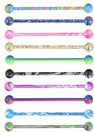Longbeauty 10 Stk 14 Gauge Industrial Piercings Bar Set Stab Barbell 38mm Bunt Edelstahl Ohr Piercing Schmuck