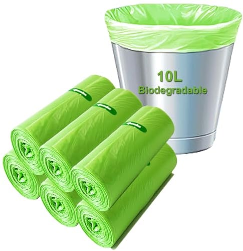 Biodegradable Bin Bags Liner 120 Counts, 10L Food Waste Bags Trash Bag Small, 10 Litre Compostable Compost Caddy Liners, Recycled Degradable Rubbish Garbage Bag for Kitchen Office, Green, 45 x 50cm
