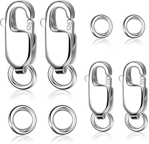 Sterling Silver 925 Clasps, 4 Pieces Lobster Claw Clasps with Jump Rings, Necklace Bracelet Jewelry Silver Clasps, for Jewelry Making Necklace Bracelet DIY Making(10MM/12MM -Silver)