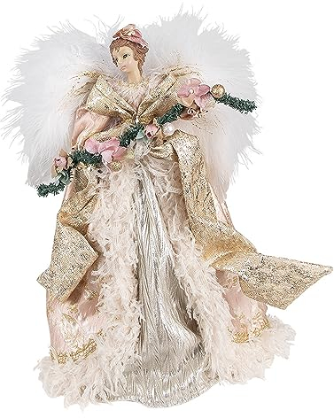 Clayre & Eef Weihnachtsdekoration Engel 35 cm Rosa Beige Kunststoff Weihnachtsbaumschmuck