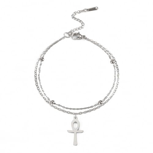 EUEAVAN Ankh Armband für Frauen Männer Gebet Amulett Schlüssel zum Leben Kreuz Klassischer Afrikanischer Anhänger Ägyptischer Religiöser Schmuck Personalisierte Geschenke (silber 2)