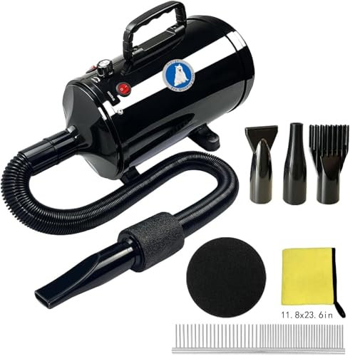Asciugacapelli Professionale per Cani, a Basso Rumore, Temperatura Regolabile, Asciugatura Rapida con Doppia velocità, Strumento Leggero e Portatile per toelettatura (Nero)
