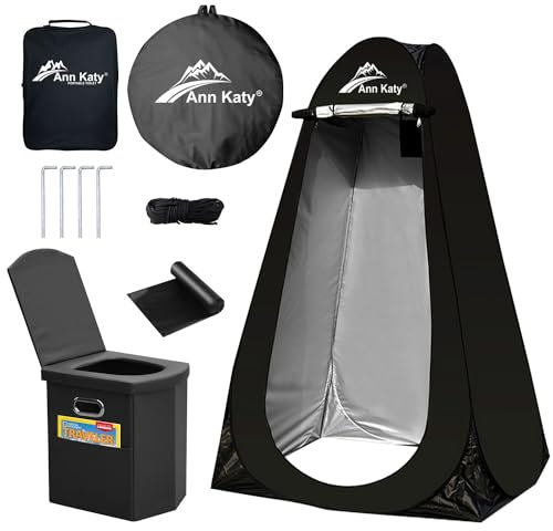 Ann Katy Portable Toilet with Pop Up Privacy Tent,XL Large Portable Toilet for Adults, Outdoor Camping Shower Tent Changing Room Emergency Folding Potty Kit with Carry Bag for Camping/Hinking