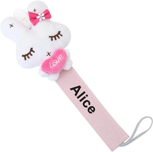 Clip per ciuccio per bambini personalizzabile con nome personalizzato – Porta massaggiagengive in peluche con elefante con delicata campanella – Catenella per succhietto morbida e resistente