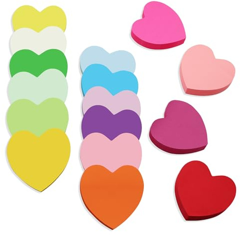 Quanerba 1200pcs Herz Haftnotizen, 16 Farben 76 x 76 mm, Selbstklebende Haftnotizzettel Farbige Haftnotizen, für Büro Schule Zuhause, 75 Blätter/Block