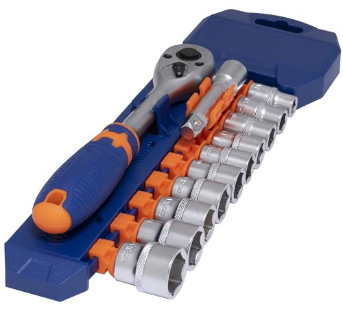 AERZETIX - Ensemble Kit de 12 Pièces 45T 3/8'' - 10 Douilles à 6 Pans 8-19mm - Clé à Cliquet 200mm - Rallonge 75mm - En Acier