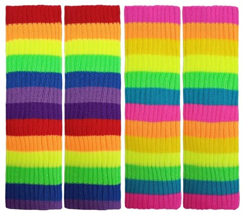 DUINIU 2 Pieces of Women's Rainbow Woolen Pile Socks, Fashionable Knitted Leg Warmers, Warm Pile Socks, Skating Leg Warmers
