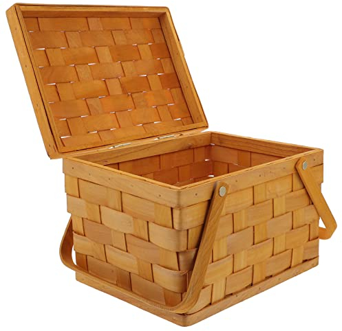 1 Pc Cesta de Picnic Cesta de Mimbre con Tapa Cesta de artículos Diversos cestas de Almacenamiento compartimientos de almacenaje Cesta de la Compra Canasta de Frutas Flores