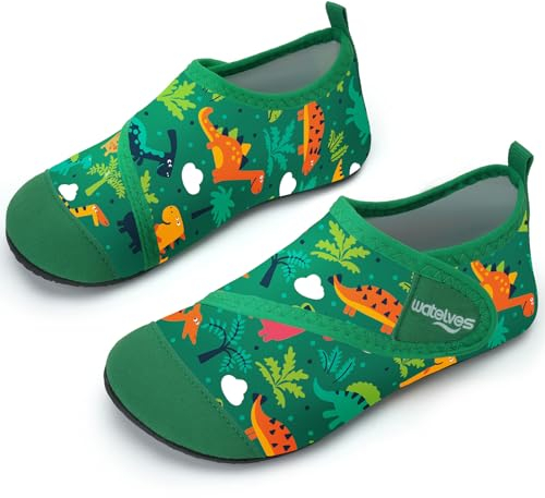 WateLves Badeschuhe Strandschuhe Schwimmschuhe Wasserschuhe Junge Baby Aquaschuhe Schnell Trocknend Barfuss Schuh für Kinder Beach Pool（Dinosaurier Grün 30/31）