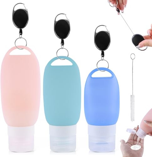 ENUTROF Feeding Tube Dog Fillable Tube Dog Training 90/60/40 ml Pack of 3 Silicone Travel Bottles Set with Carabiner for Travel Outdoor Activities Blue Pink Green
