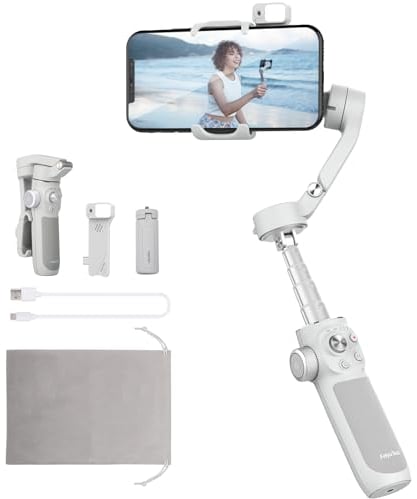 FeiyuTech VB4 Kit Stabilizzatore Smartphone con Luce,2-in-1 Accessorio con Tracker AI e Luce,Asta di Prolunga da 216mm,Carico utile 260g,Stabilizzatore di tracciamento AI a 3 Assi per iPhone/Android