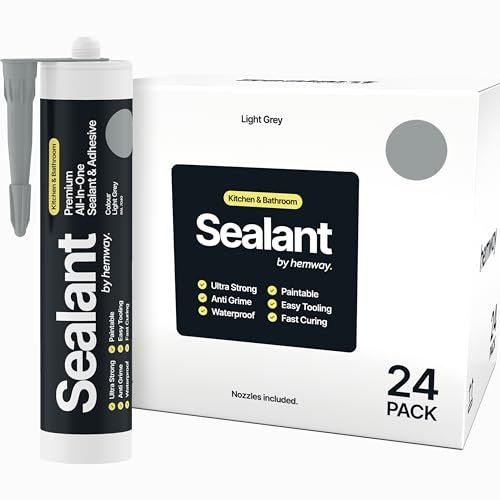 Hemway 300 ml Light Grey Hybrid Polymer Sealant | Odourless & Sanitary Anti-Mould Adhesive | Waterproof & Suitable For Use in Kitchen, Bathroom & Around Bath, Shower & Toilet | Easy To Use - 24 Pack