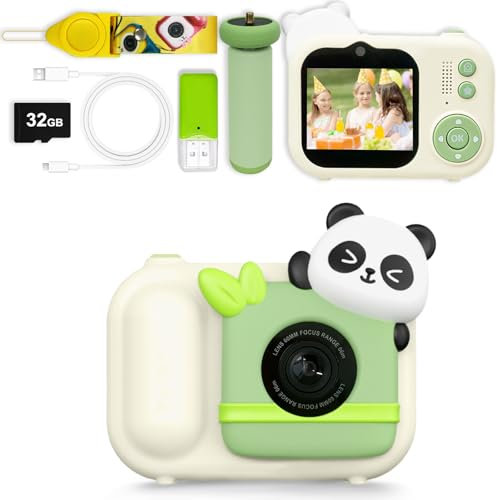 RedCrab Kinderkamera, 1080P HD 2.5 Zoll Bildschirm Kamera Kinder mit Stativ, 32G Karte, USB Kartenleser Selfie Digitalkamera Kinder für 3-12 Jahre Jungen und Mädchen Weihnachten Spielzeug (Grün)