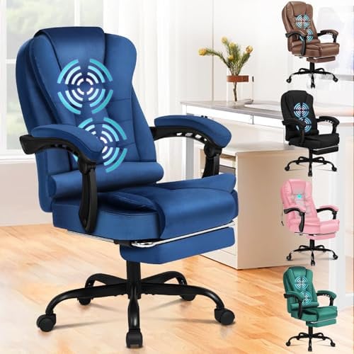 ALFORDSON Ergonomischer Bürostuhl mit Massagefunktion, Fußstütze und 150°-Neigung, Samt-Chefsessel mit SGS-Gasdruckfeder, drehbarer Gaming-Stuhl für Computer-, Wildleder, Schwarz