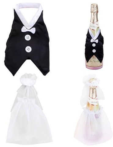 2 Stück Hochzeits Weinflaschen dekorieren Set,Brautpaar Deko Flaschendeko Braut Und Bräutigam Hochzeitsflaschen-Dekorationen Hochzeitskleid Hochzeitsanzug Tischdekoration