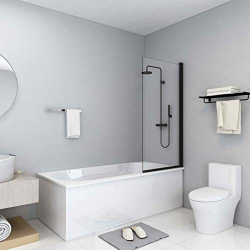 IKAYAA Mamparas de Bañera Mampara Bañera Abatible Biombo de Baño de Vidrio Templado ESG 68x130 cm Transparente y Negro