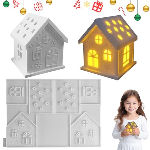 Moules en Silicone pour Maisons, 3D Moule en Silicone pour Maison, Silicone Moules Coulée Maisons, Moule en Silicone pour Maison Avec Fenêtre, Moule Bougie pour Bricolage, Savon, Plâtre