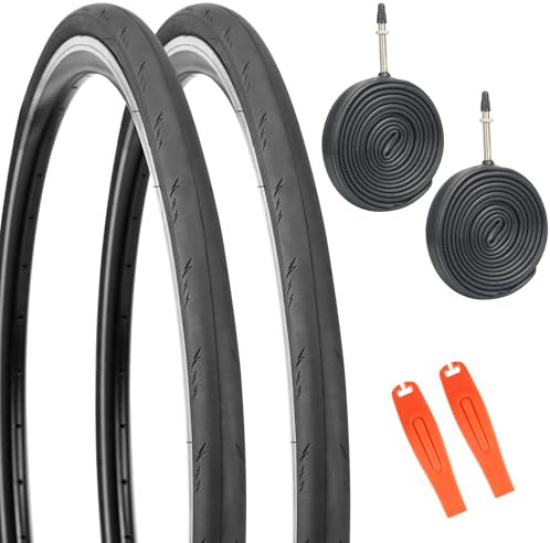 GRELiving 2er-Pack Fahrradreifen 700x25c Rennradreifen Rennradmantel+ 2er-Pack Fahrradschlauch FV48mm Presta kompatibel Fahrrad mit 28Zoll und 700c Räder