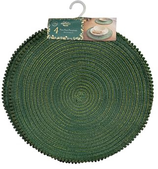 Green Round Placemats Set Of 4 Table Mats Dining Tableware Essential - 36cm - Pack 4