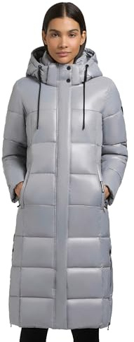 khujo Damen Steppmantel angesagte lange Winterjacke aus shiny glänzendem Material Shane2-YM Light Flash Blue Gr. M