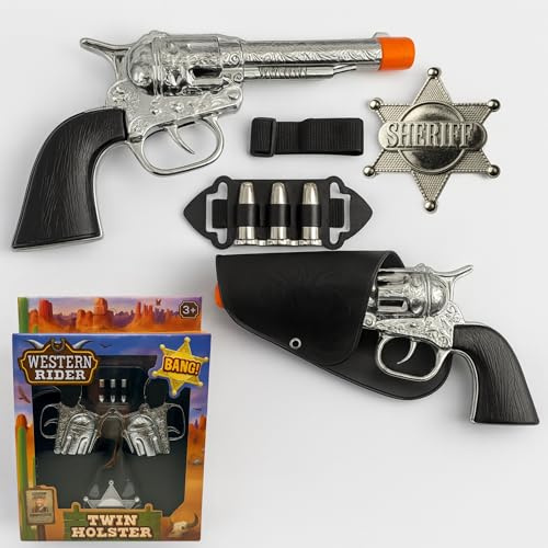 Ultimate Cowboy Sheriff Role Play Set for Kids – Complete with Twin Toy Guns, Holster Belt, Bullets & Sheriff Badge – Perfect 10-Piece Costume Playset for Kids!