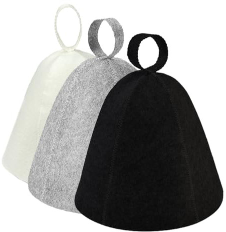 3 Pcs Sauna Hat,Ergonomi Felted Sauna Cap for Women and Men,Steam Bath Hat Room Accessories Felt Heat Dry Headrest,Steam Room Essential Parts (Black, White and Grey)