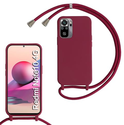 xinyunew Coque pour Xiaomi Redmi Note 10 4G/Note 10S avec Cordon de Collier,Coque avec Cordon Étui Silicone TPU Housse,Collier RéglableTéléphone Portable Lanyard Case Redmi Note 10 4G/Note 10S,Rouge