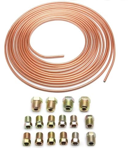 Copper Coated Steel Brake Pipe Tubing 3/16in x 25ft with 16 Nuts