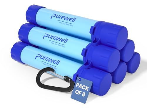 Purewell Outdoor Water Filter – 0.01 μm Ultra-fine Filter removes 99.99% of Bacteria & Heavy Metals | 1500L Filter Capacity | Portable Drinking Water Filter with Carabiner for Survival & Outdoor