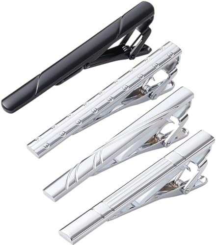 GORGECRAFT 4 Style Pinces à Cravate pour Hommes Noir Platine Brillant Barre de Cravate en Métal Laiton Pince à Cravate pour Cravate Régulière Épingles à Cravate Père Mariage Réunion Cadeaux D'Affaires