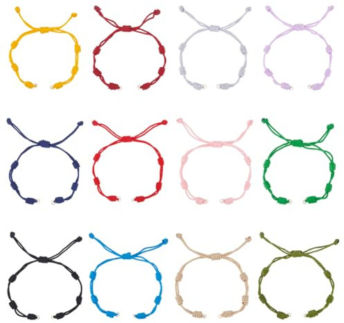 UNICRAFTALE 12pcs 12 couleurs Bracelet en Corde Tressée Réglable Bracelet Cordon en Nylon Tissé Bracelets Tressés pour Bricolage Bracelet D'Amitié Fabrication de Bijoux Cadeaux pour Femmes et Hommes