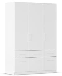 Rauch Möbel Dundee, Kleiderschrank, Schrank, Garderobe, Organizer, 3-türig, 6 Schubladen, Farbe Weiß, Stangengriff Weiß, 136x197x54cm